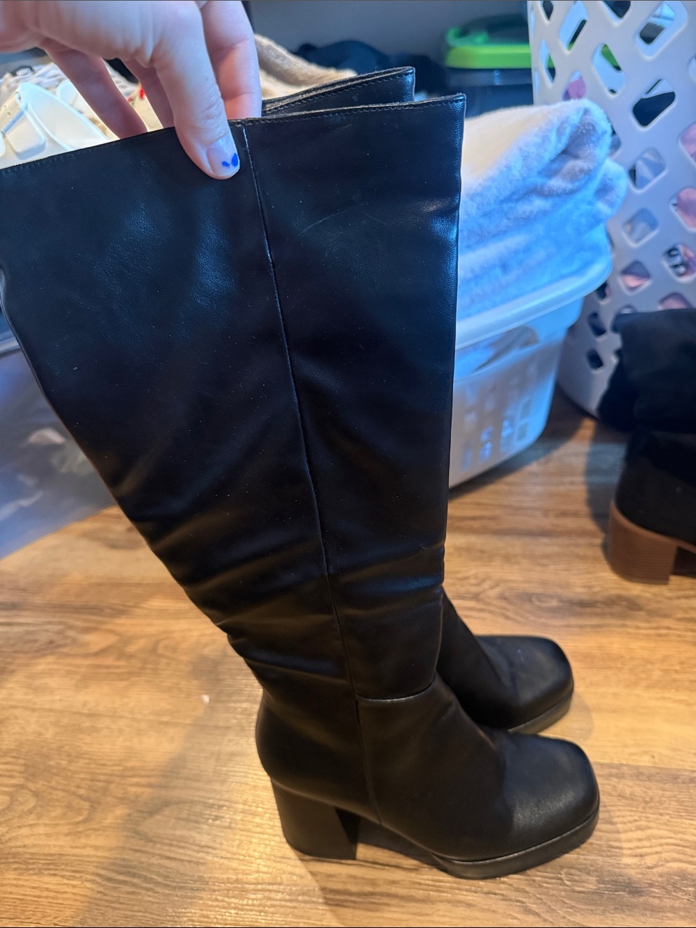 Tall Black Block Heel Boots